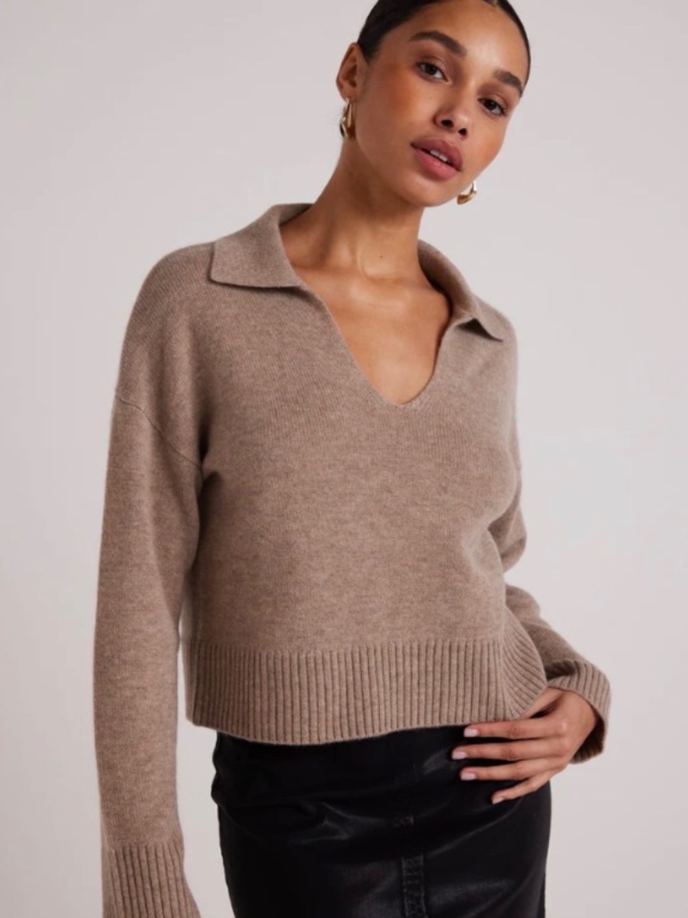 NWOT Bella Dahl Cashmere Blend Lightweight Collared Sweater XS Heather Fawn